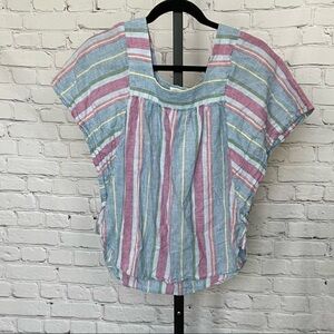 Beach Lunch Lounge Zoey Square Neck Top Striped Size Small